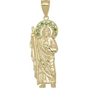 10K Gold St. Jude with Emerald CZ Halo Pendant Solid Yellow Gold in Saudi Arabia