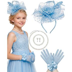 Girls Tea Party Fascinators Hats for Kids Fascinator Tea Party Hat Headband with Gloves Accessories for Girls in Saudi Arabia