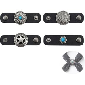 4Pcs Western Bandana Scarf Ring, Turquoise Faux Leather Bandana Slides, Star Indian Head Concho Neck Scarf Accessories for Men Women in Kuwait