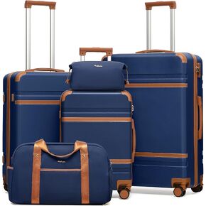 LONG VACATION Luggage Sets 5 Piece, Suitcases With Wheels, PC+ABS Hardshell Luggage Set with Spinner Wheels, TSA Lock (White Brown) in Saudi Arabia