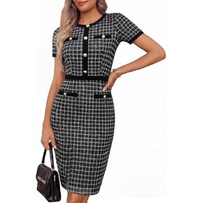 GRACE KARIN Women Summer Work Dress 2026 Short Sleeve Bodycon Tweed Dresses Button Knee Length Pencil Business Causal Outfits in Kuwait