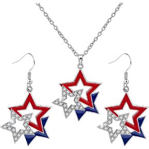Mysense 4th of July Earrings and Necklace Set for Women, Red White Blue Patriotic Star Dangle Earrings, American Flag Pendant Necklace, Patriotic Jewelry for 4th of July Outfits, USA Independence Day Accessories, Memorial Day Jewelry, 250 Anniversary USA  in Kuwait