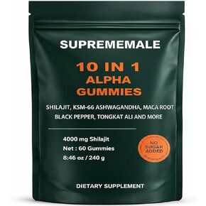 SupremeMale 10 in 1 Alpha Gummies - 4000 mg Herbal Performance Blend with Ashwagandha, Tongkat Ali, Maca & Shilajit – Supports Daily Energy, Stamina & Male Wellness (1) in Saudi Arabia