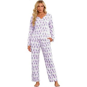 LYCY Animal Print Pajamas for Women, Soft Rib Long Sleeve 2-Piece Sleepwear Set, Cute Y2K Button Down Lounge PJs in Saudi Arabia