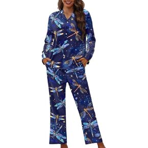 Funnydude Cute Print Pajamas for Women Set Button down Lounge Pajamas Fall Long Sleeve Pjs in Saudi Arabia