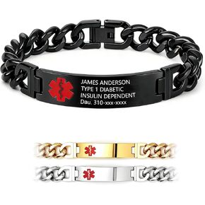 Personalized Medical Bracelet for Men, Stainless Steel Cuban Link Medical Alert ID Bracelet, Custom Engraved Emergency Bracelet, Durable Mens Style, 7.48 to 9.84 inch in Saudi Arabia