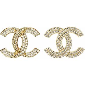 2 Pcs Different Design Sparkling Rhinestone Brooches Set, Gold Tone Crystal Inlaid Geometric Lapel Pins, Elegant Decorative Suit Dress Badge Accessories for Women Daily Banquet Gift in Kuwait