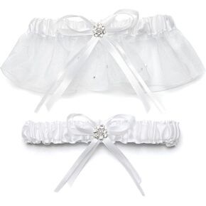 Weddingstar Scattered Pearls and Crystals Two Piece Bridal Garter Set, White in Saudi Arabia