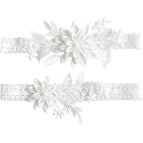 Wedding Garters for Bride, 2 Piece Bridal Garter Set Lace Floral Garter Bridal Wedding Accessories in Saudi Arabia