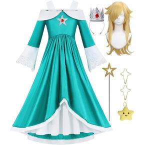 Girls Galaxy Princess Costume Kids Royal Dress Up with Teal Maxi Dress Wig Crown Wand Earrings for Halloween in Saudi Arabia