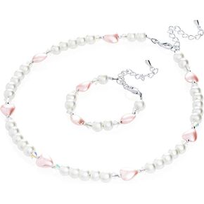 Crystal Dream Elegant White Simulated Pearl Heart Beads Infant Girl Necklace and Bracelet Gift Set (GSH_WP_ALL) in Saudi Arabia