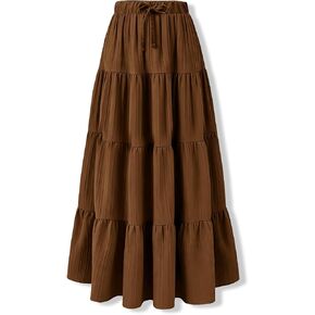 7-14 Years Tween Girl Summer Maxi Skirt Trendy High Waist Pleated Long Skirts Flowy Beach Boho Skirt Dress (Lined) in Kuwait