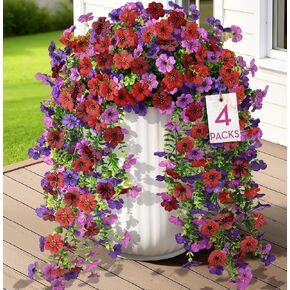 Alupssuc 4PCS Artificial Fake Hanging Flowers for Outdoor Spring Decoration, UV Resistant No Fade Faux Silk Daisy Floral Plastic Plants for Outside Indoor Yard Home Porch Realistic Decor, Mix 4 Colors in Kuwait