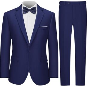 LUPURTY 2 Piece Suits for Men with Bow Tie Set,Men's Suit Slim Fit,Business Solid Single Breasted Tuxedo Blazer Pants in Kuwait
