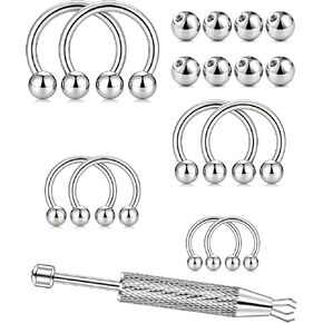 Oufksiyy 16G Horseshoe Septum Rings 6/8/10/12mm with Tool & Ball Grabber,Hypoallergenic for Nose,Rook,Cartilage,Helix,Lips-Silver Gold 316L Surgical Steel Septum Piercing jewelry in Saudi Arabia