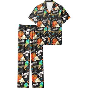 Boys Pajamas 2 Piece Set Big Boys Pjs Button Down Short Sleeve and Pants Kids Sleepwear Loungewear Size 8-14 in Saudi Arabia