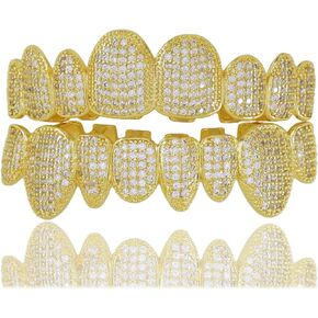 Diamond Grillz For Men Vampire 14K Gold Plated Finish 8 Top Teeth 8 Bottom Diamond Grills for Your Teeth with Extra Molding Bars Hip Hop Mouth Grills for Men and Women in Saudi Arabia