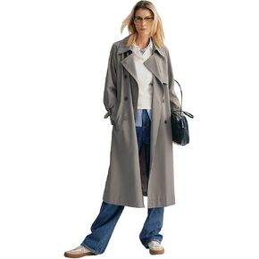 Women's Sleek Midi Trench Coat, Lightweight Belted Lapel Outerwear for Spring and Fall in Kuwait