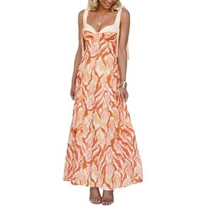 Women's Boho Print Dress Sleeveless Backless Halter High Waist A Line Vacation Beach Long Dress in Saudi Arabia