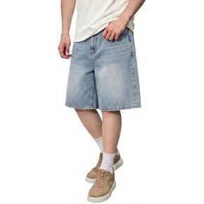 LOGEQI Men's Baggy Jean Shorts Y2K Jorts Vintage Wide Leg Denim Shorts Loose Fit Skater Streetwear Knee Length Casual Pants in Saudi Arabia