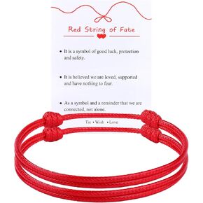 Set of 2 Red String Bracelets for Men Women - Easy to Adjust Kabbalah Protection Red Bracelets - Waterproof, Light Weight, Strength, Power Energy, Lucky Charm, Red String of Fate, Colour Not Fade in Saudi Arabia