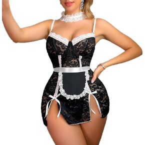 French Maid Lingerie For Women Sexy Sheer Mini Bodycon Babydoll Lace Lingerie Set 3 Piece Outfits Maid Set in Saudi Arabia
