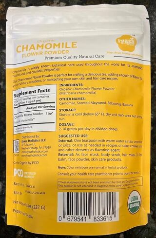 Iyasa Holistics Organic Chamomile Flowers Powder 8oz - Chamomile Tea Organic Food Grade - Baking, Cooking & Cold Drinks - DIY Face Masks, Skin & Hair Care - USDA Organic Powder in Saudi Arabia