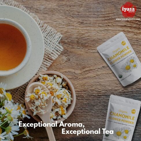 Iyasa Holistics Organic Chamomile Flowers Powder 8oz - Chamomile Tea Organic Food Grade - Baking, Cooking & Cold Drinks - DIY Face Masks, Skin & Hair Care - USDA Organic Powder in Saudi Arabia