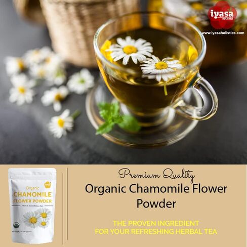 Iyasa Holistics Organic Chamomile Flowers Powder 8oz - Chamomile Tea Organic Food Grade - Baking, Cooking & Cold Drinks - DIY Face Masks, Skin & Hair Care - USDA Organic Powder in Saudi Arabia