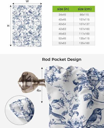 Vintage Blue Birds Tie Up Curtains for Windows 63 Inch Length Balloon Curtains Kitchen Adjustable Balloon Window Shade Retro Branch Floral Flowers Tie Up Valance Bathroom Curtain Window 52"x63" in Saudi Arabia