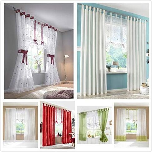 Sheer Voile Embroidered Vine Plant Tab Top Rod Pocket Window Shades Kitchen Small Curtain Tie Up Adjustable Balloon Roman Tieback Drape for Cafe, 23" x 55", White in Saudi Arabia