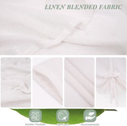 Showgeous Linen Blackout Tie Up Curtains Linen Textured Adjustable Balloon Curtains Thermal Insulated Balloon Shade for Bathroom Kitchen Rod Pocket Panel for Small Window(42" W x 63" L,Angora) in Saudi Arabia