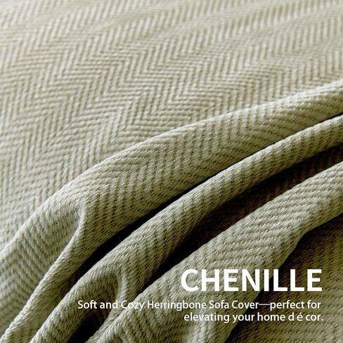 Couch Covers for Dogs 3 Cushion, Loveseat Slipcovers Washable, Pet L Shape Sectional Couch Protector, Boho Sofa Blanket Cover, Herringbone Chenille, Green, 71"x118" in Saudi Arabia