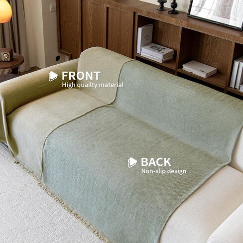 Couch Covers for Dogs 3 Cushion, Loveseat Slipcovers Washable, Pet L Shape Sectional Couch Protector, Boho Sofa Blanket Cover, Herringbone Chenille, Green, 71"x118" in Saudi Arabia