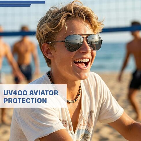 Youth Sunglasses for Teen Boys Girls - Classic Aviator Black Metal, UV400 polarized age 10-18 in Saudi Arabia