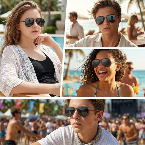 Youth Sunglasses for Teen Boys Girls - Classic Aviator Black Metal, UV400 polarized age 10-18 in Saudi Arabia