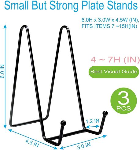 HENABLE 3PCS Premium Black Iron Plate Stands for Display 6 Inch, Decorative Metal Plate Holders for Displaying, Mini Easel Stand, Frame, Book, Card, Photo Easel, Picture Stands for Display in Saudi Arabia