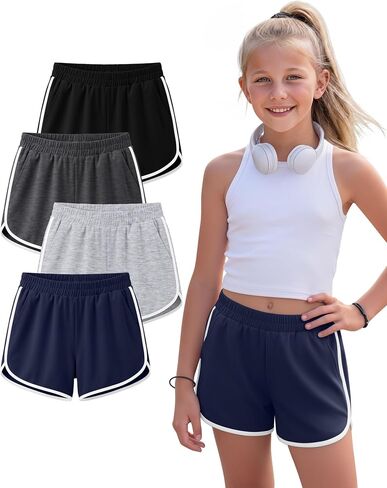 4 Pack Girls' Athletic Shorts Running Dolphin Shorts Casual Gym Workout SweatShorts for Kids Teens in Saudi Arabia