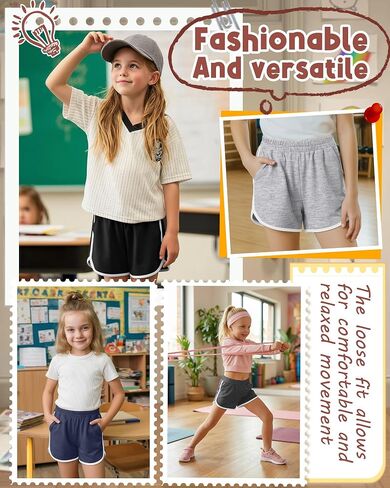 4 Pack Girls' Athletic Shorts Running Dolphin Shorts Casual Gym Workout SweatShorts for Kids Teens in Saudi Arabia