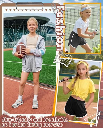 4 Pack Girls' Athletic Shorts Running Dolphin Shorts Casual Gym Workout SweatShorts for Kids Teens in Saudi Arabia