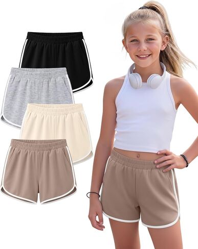 4 Pack Girls' Athletic Shorts Running Dolphin Shorts Casual Gym Workout SweatShorts for Kids Teens in Saudi Arabia
