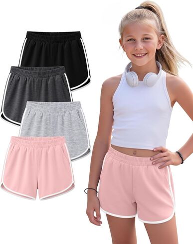 4 Pack Girls' Athletic Shorts Running Dolphin Shorts Casual Gym Workout SweatShorts for Kids Teens in Saudi Arabia
