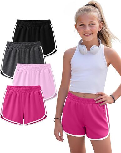 4 Pack Girls' Athletic Shorts Running Dolphin Shorts Casual Gym Workout SweatShorts for Kids Teens in Saudi Arabia