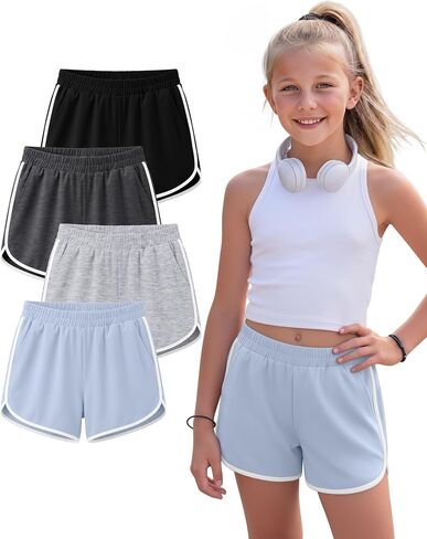 4 Pack Girls' Athletic Shorts Running Dolphin Shorts Casual Gym Workout SweatShorts for Kids Teens in Saudi Arabia