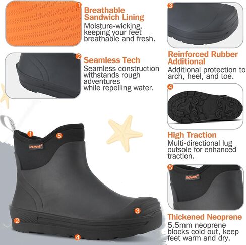 Showave Kid's Rain Boots Waterproof Short Rubber Boots for Boys Girls Non-slip Ankle Mud Boot Durable Insulated Neoprene Booties Outdoor All Season in Saudi Arabia