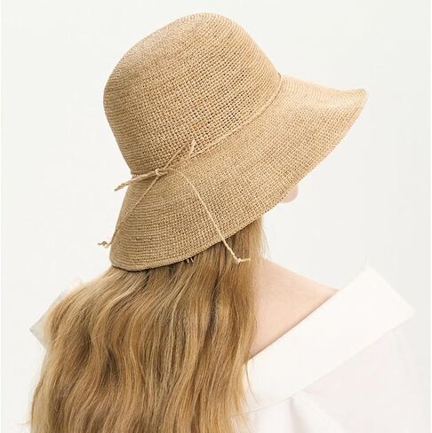 Women's Raffia Straw Hat Summer Beach Bucket Hat Handmade Natural Raffia Woven Sun Hats Foldable Floppy Cap in Saudi Arabia
