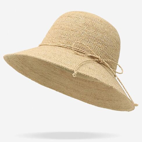 Women's Raffia Straw Hat Summer Beach Bucket Hat Handmade Natural Raffia Woven Sun Hats Foldable Floppy Cap in Saudi Arabia