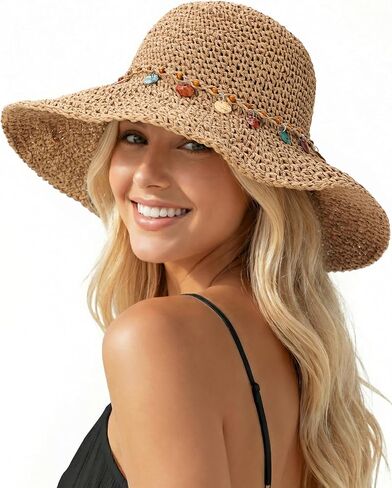Beach Sun Hats for Women, Straw Hats for Women, Foldable Straw Bucket Hat, Packable Womens Sun Hat UPF 50+ UV Protection in Kuwait