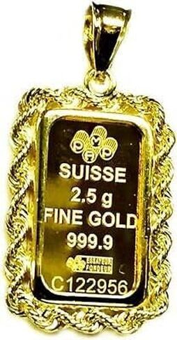 TEX 14k Yellow Gold Bullion Rope Pendant, 2.5gr Ingot in Saudi Arabia