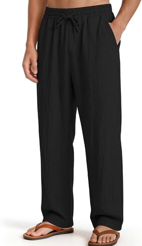 Men's Casual Pants Elastic Waist with Drawstring Loose Fit Beach Summer Trousers for Travel and Lounge Wear in Kuwait